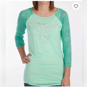 Daytrip (Buckle) Pointelle Raglan Sleeve Top in Mint- NWOT M
